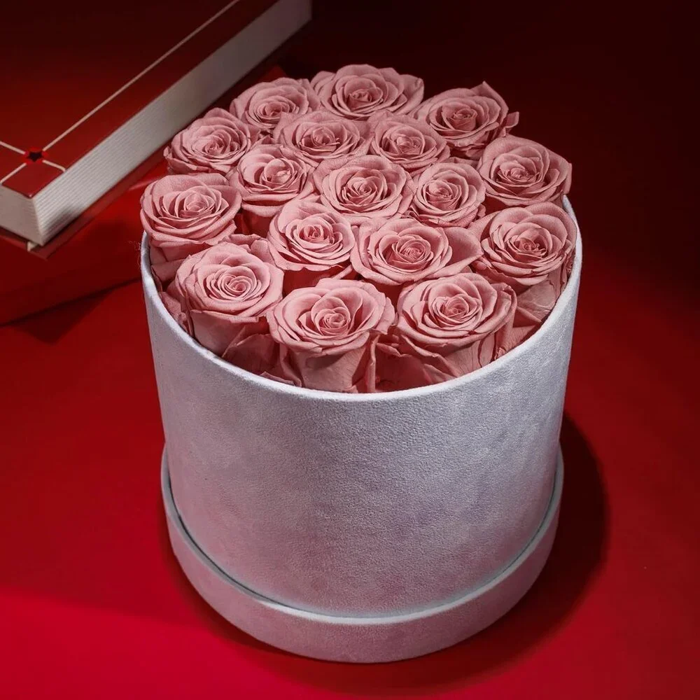 17 Flowers in a Luxury Suede Box Birthday Gifts Preserved Flowers Dusty Rose